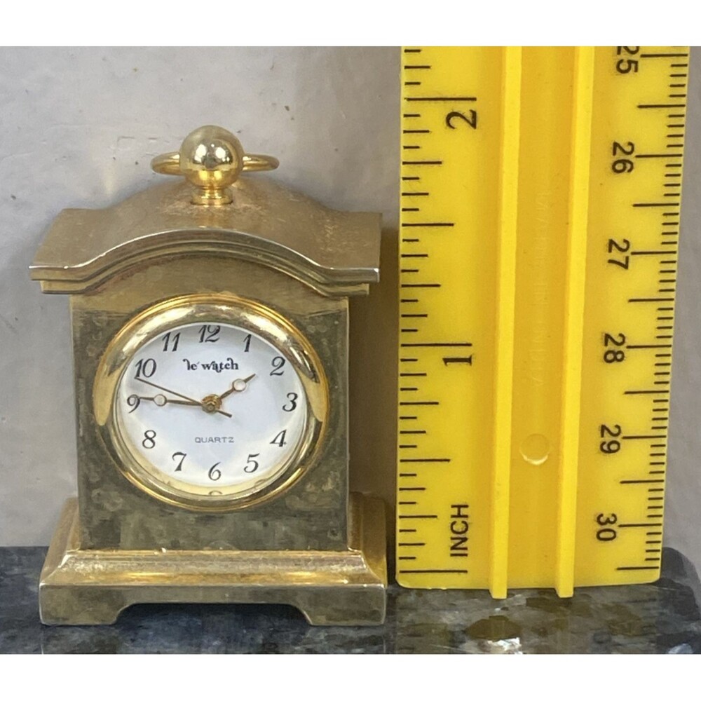 Le Watch Miniature Desk Clock Gold Tone Stainless Steel Quartz Movement Rare 90s